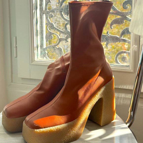 Stella McCartney Skyla Chunky Platform Ankle Boots PRALINE sz 38 - Picture 2 of 13